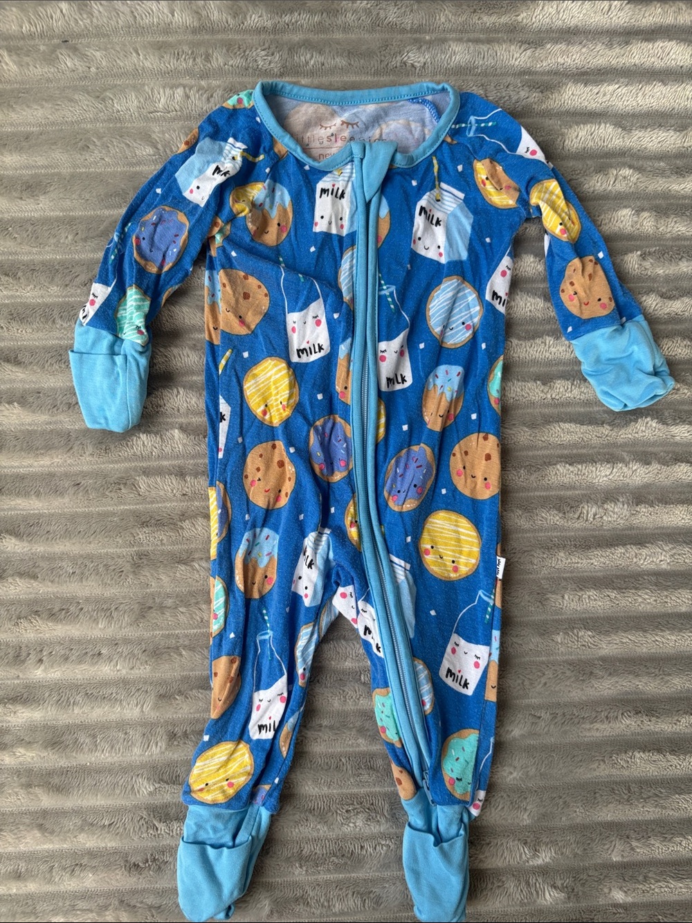 Little Sleepies Blue Milk & Cookie Print Footed One-Piece